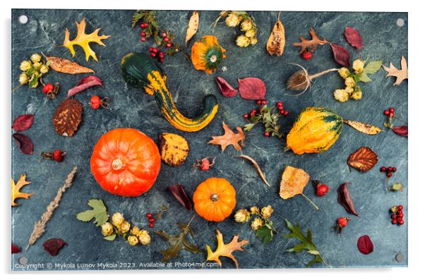 Autumn pumpkins, autumn harvest. Acrylic by Mykola Lunov Mykola