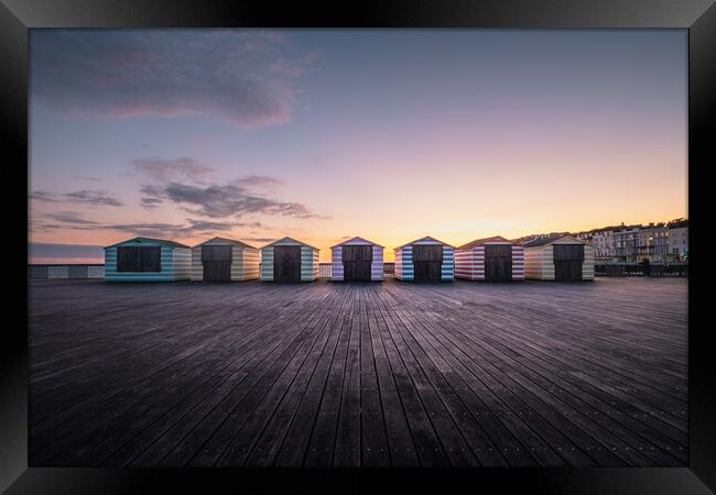 Hastings Pier Beach Huts Framed Print by Mark Jones