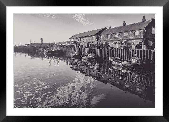 Scarborough Harbour Reflections Monochrome Framed Mounted Print by Tim Hill