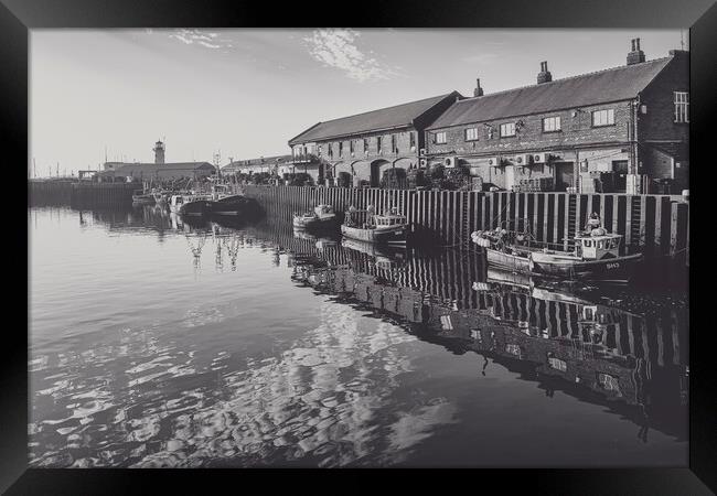 Scarborough Harbour Reflections Monochrome Framed Print by Tim Hill