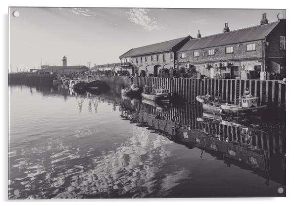 Scarborough Harbour Reflections Monochrome Acrylic by Tim Hill