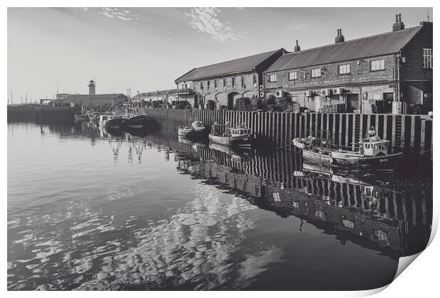 Scarborough Harbour Reflections Monochrome Print by Tim Hill