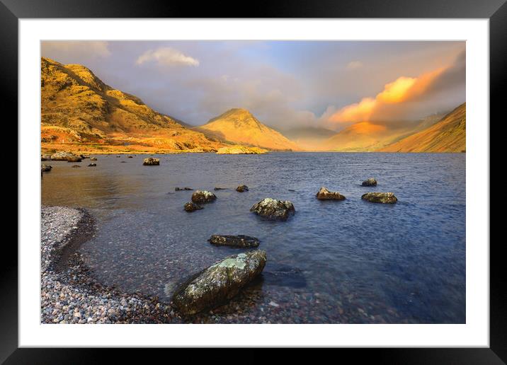 Wasdale Water sunset light Framed Mounted Print by John Finney