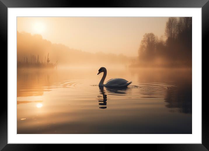 Swan in the Mist Framed Mounted Print by Picture Wizard