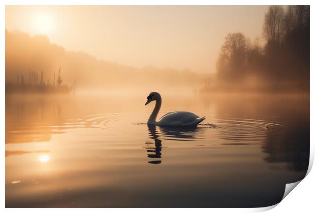 Swan in the Mist Print by Picture Wizard