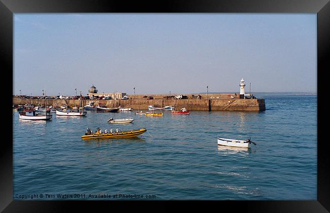 St Ives Lighthouse Smeaton's Pier Cornwall Framed Print by Terri Waters