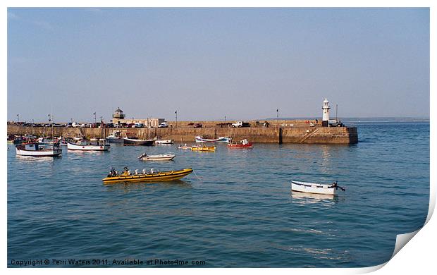 St Ives Lighthouse Smeaton's Pier Cornwall Print by Terri Waters