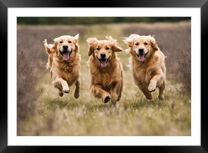 A trio of golden retrievers Framed Mounted Print by Picture Wizard