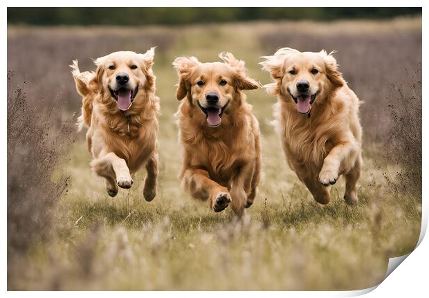 A trio of golden retrievers Print by Picture Wizard