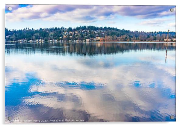 Lake Washington Reflections Juanita Bay Park Kirkland Washington Acrylic by William Perry