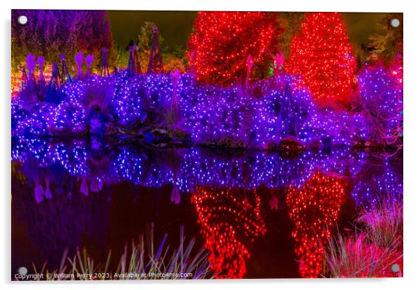 Christmas Lights Reflection Van Dusen Garden Vancouver British C Acrylic by William Perry