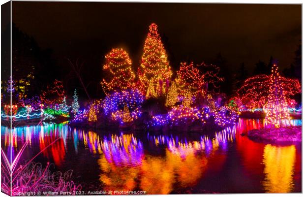 Christmas Lights Reflection Van Dusen Garden Vancouver British C Canvas Print by William Perry