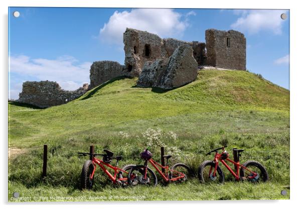 Three Bikes at Duffus Castle Acrylic by Tom McPherson