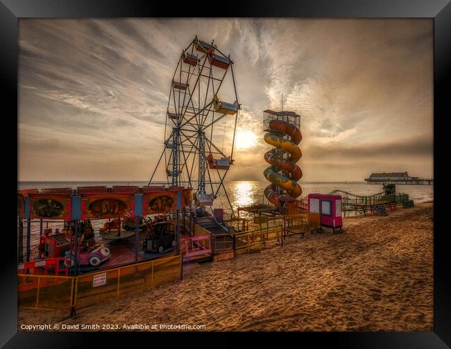 Rides on Cleethorpes Beach at sunrise Framed Print by David Smith