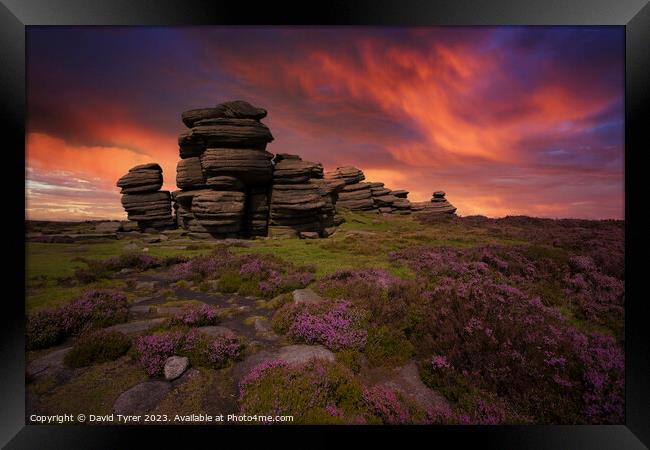 Wheel Stones: A Derbyshire Sunset Panorama Framed Print by David Tyrer
