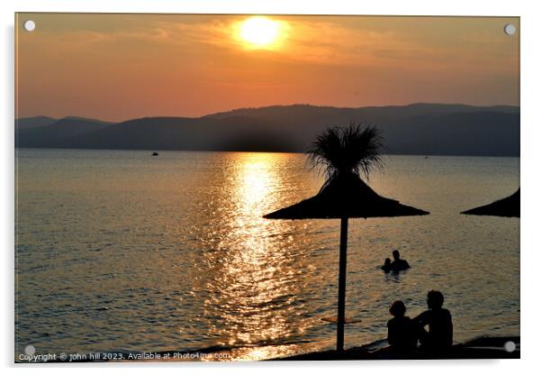 Sunset at Agia Eleni beach, Skiathos, Greece. Acrylic by john hill