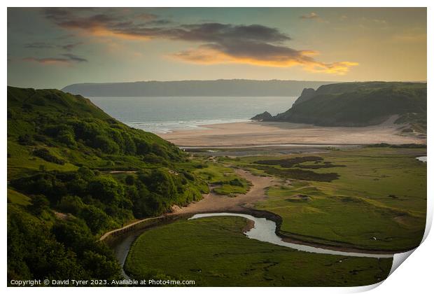 Breathtaking Gower Coastline: Three Cliffs Bay Print by David Tyrer