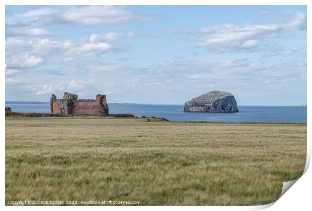 The remains of Tantallon Castle with Bass Rock in the Firth of Forth behind, North Berwick, East Lothian, Scotland Print by Dave Collins