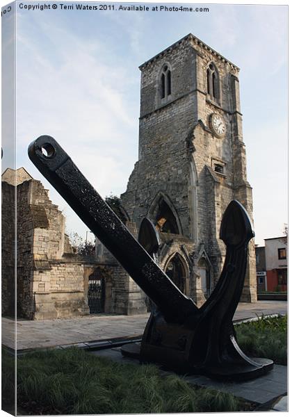 Holy Rood Church and the QE2 Anchor Canvas Print by Terri Waters