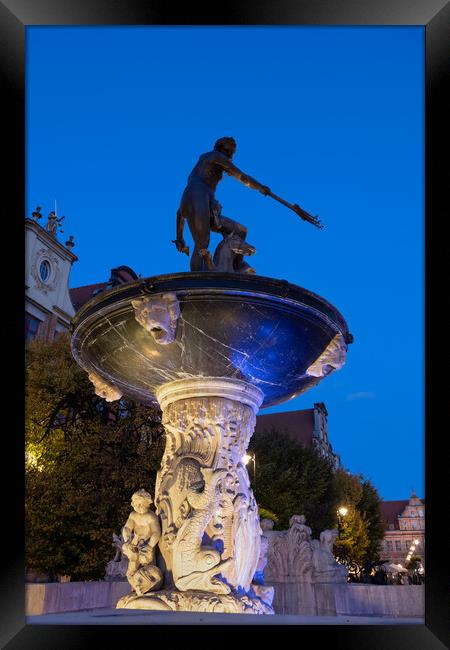 Neptune Fountain At Night In Gdansk Framed Print by Artur Bogacki