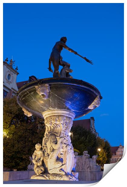 Neptune Fountain At Night In Gdansk Print by Artur Bogacki