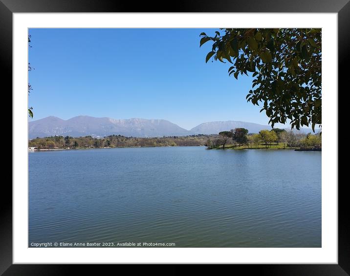 Mountains and Lake Tirana Grand Park Framed Mounted Print by Elaine Anne Baxter