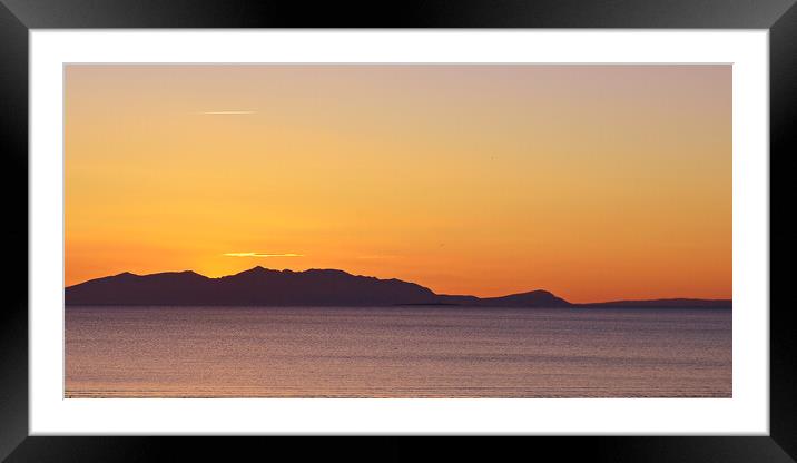 Arran`s mountains silhouetted at sunset Framed Mounted Print by Allan Durward Photography