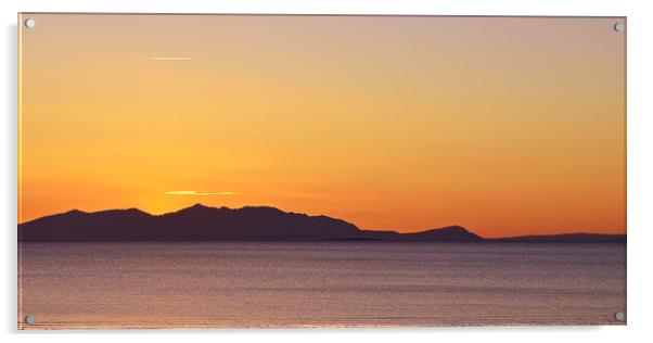 Arran`s mountains silhouetted at sunset Acrylic by Allan Durward Photography