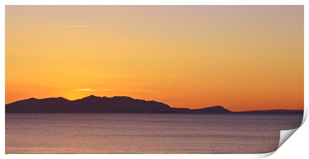 Arran`s mountains silhouetted at sunset Print by Allan Durward Photography