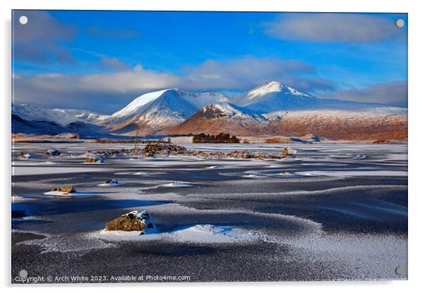 Snow covered Rannoch Moor, Black Mount, Lochaber,  Acrylic by Arch White