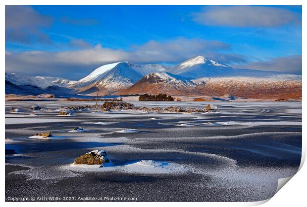 Snow covered Rannoch Moor, Black Mount, Lochaber,  Print by Arch White