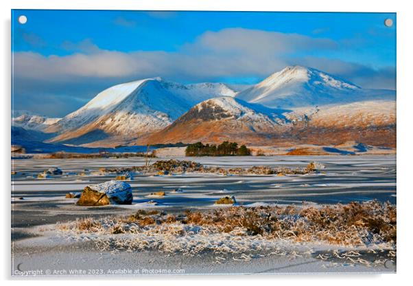 Snow covered Rannoch Moor, Black Mount, Lochaber,  Acrylic by Arch White