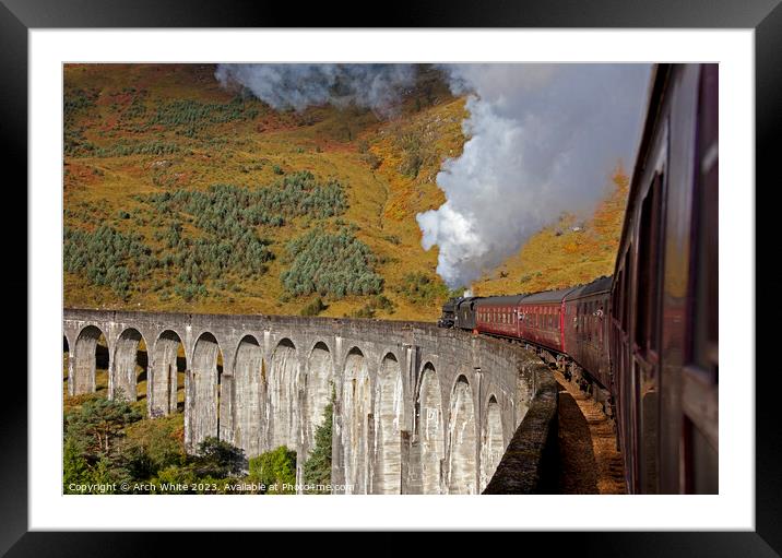 On board Jacobite Steam Train, Glenfinnan Viaduct, Framed Mounted Print by Arch White