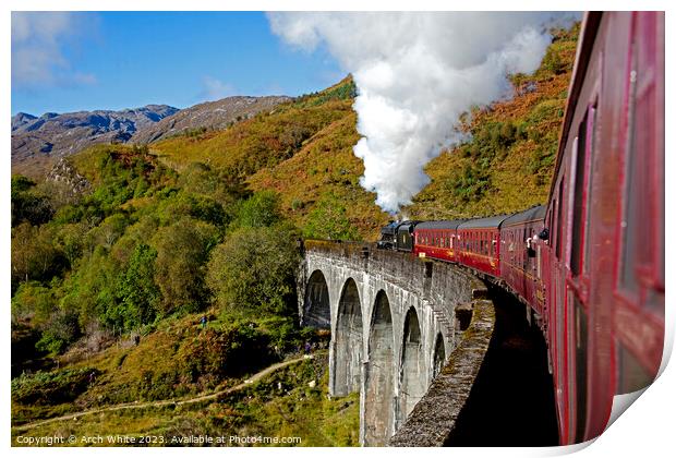 On board Jacobite Steam Train, Glenfinnan Viaduct, Print by Arch White
