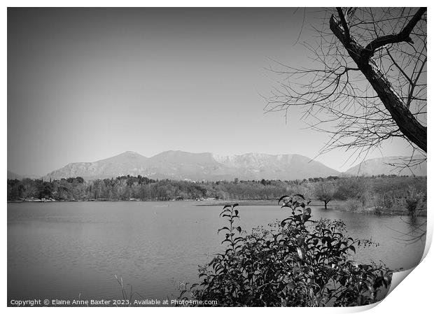 View of Mountains Lake Tirana Grand Park Print by Elaine Anne Baxter