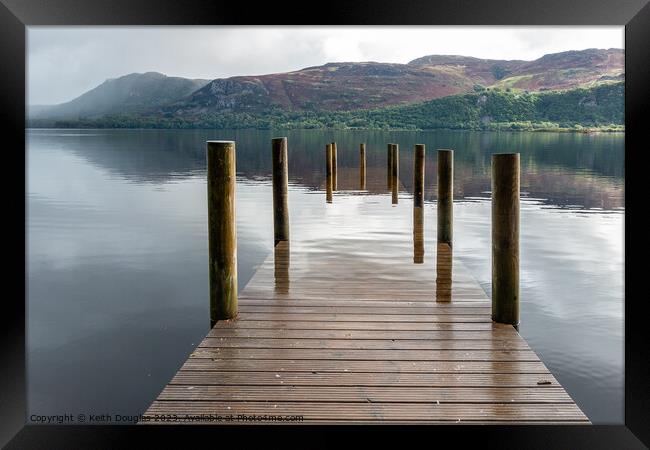 Flooded Pier on Derwent Water Framed Print by Keith Douglas