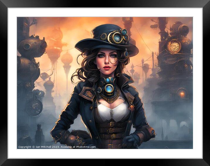 Steampunk Girl Framed Mounted Print by Ian Mitchell