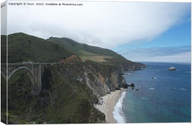 Windswept cliffs and Pacific ocean from Highway one Calfifornia Canvas Print by Arun 