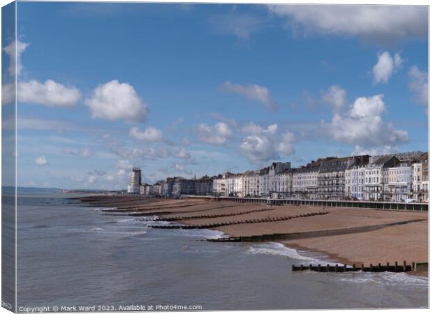 From the Hastings Pier toward St Leonards. Canvas Print by Mark Ward