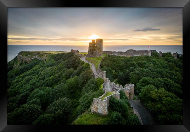 Scarborough Castle Sunrays Framed Print by Apollo Aerial Photography