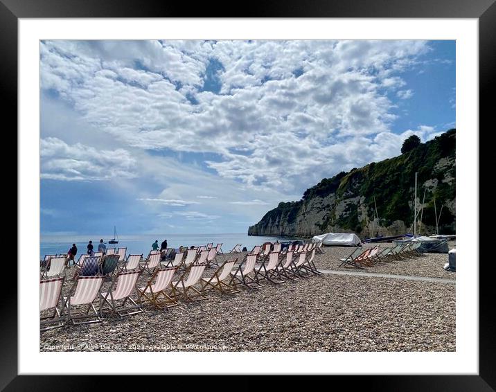 A view of deckchairs on Beer beach, Devon Framed Mounted Print by Ailsa Darragh