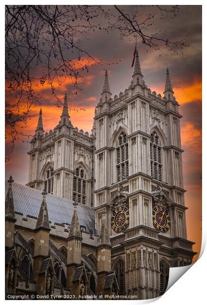 Westminster Abbey at Sunset Print by David Tyrer