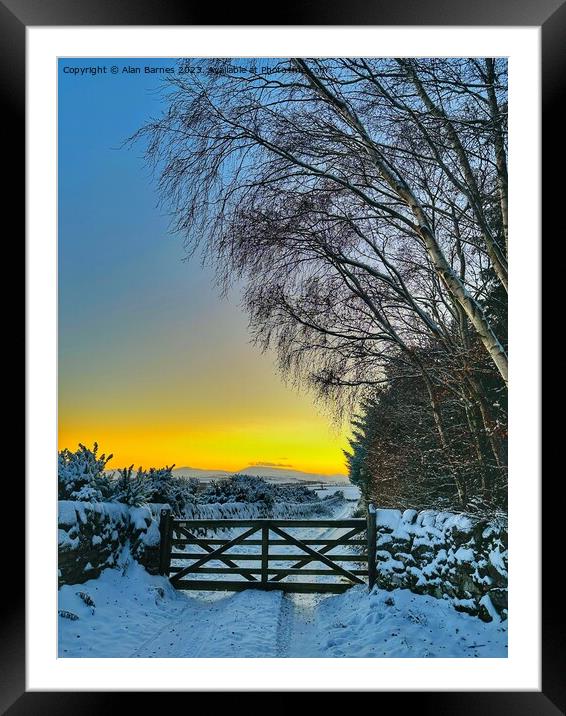 Gate in Winter at Sunset  Framed Mounted Print by Alan Barnes