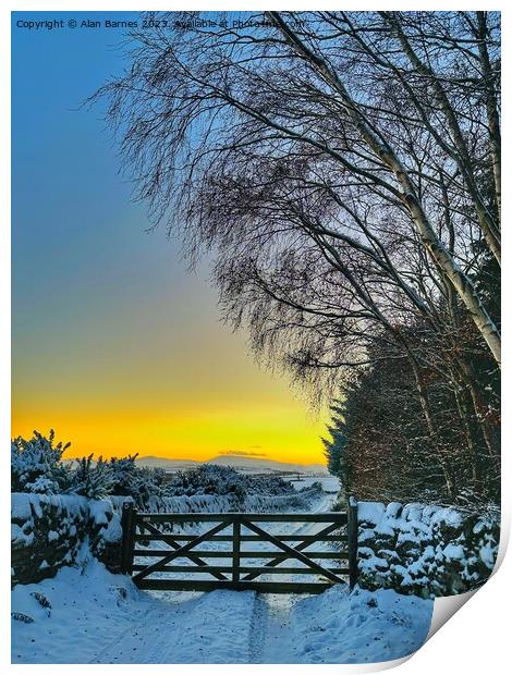 Gate in Winter at Sunset  Print by Alan Barnes