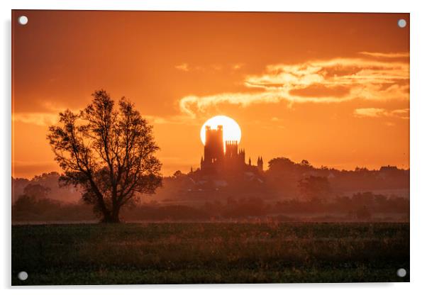 Sunrise behind Ely Cathedral, 23rd September 2023 Acrylic by Andrew Sharpe