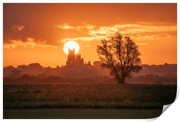 Sunrise behind Ely Cathedral, 23rd September 2023 Print by Andrew Sharpe