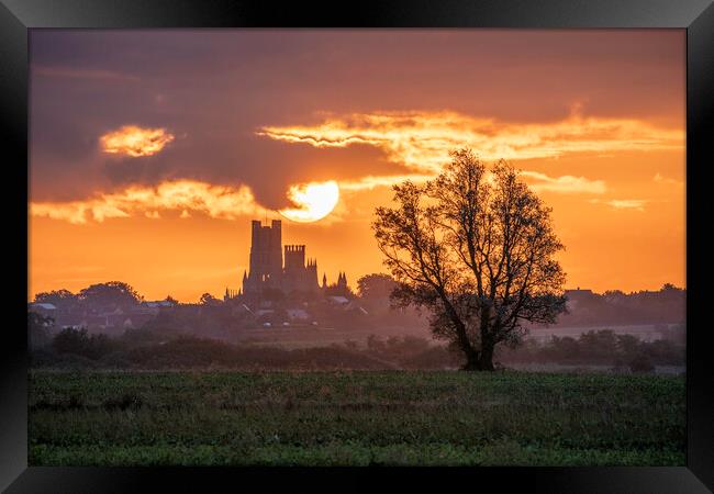 Sunrise behind Ely Cathedral, 23rd September 2023 Framed Print by Andrew Sharpe