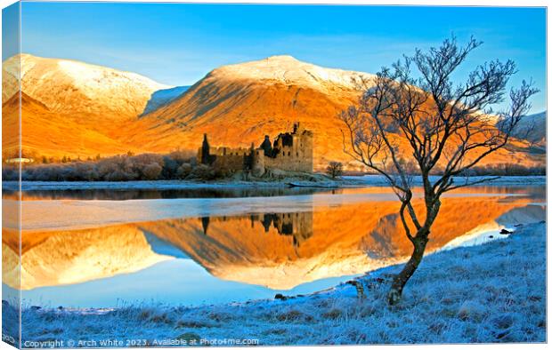 Kilchurn Castle reflected in Loch Awe, Argyll and  Canvas Print by Arch White