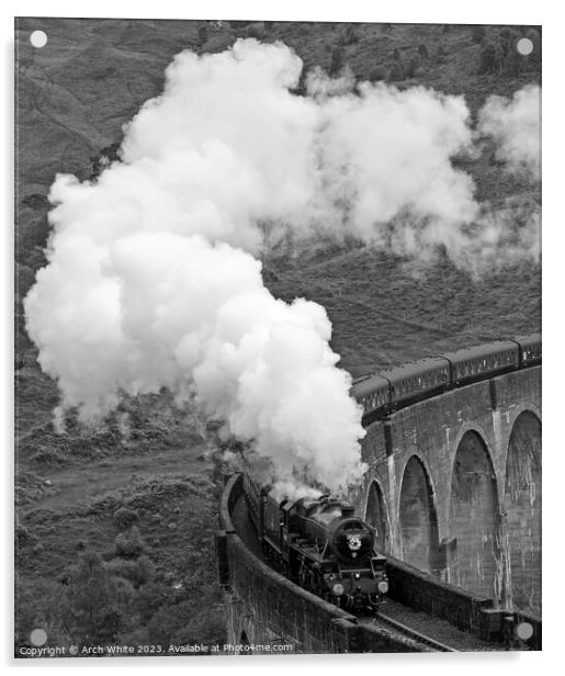 Jacobite Steam Train crossing Glenfinnan Viaduct,  Acrylic by Arch White