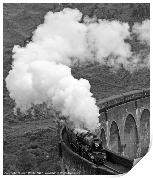 Jacobite Steam Train crossing Glenfinnan Viaduct,  Print by Arch White